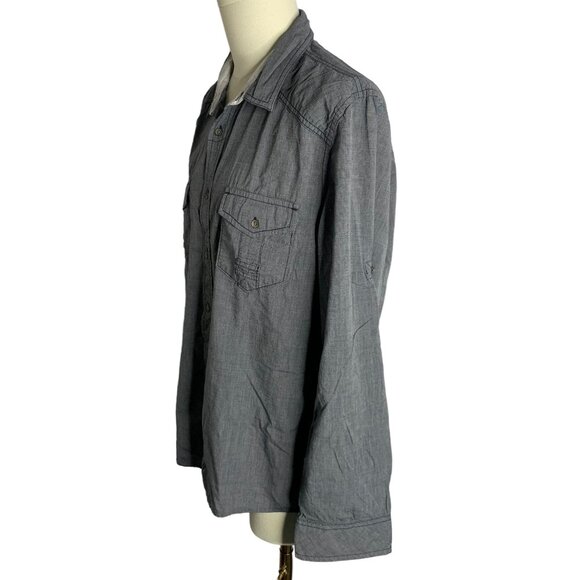 Route 66 Button Up Long Sleeve Shirt XL Grey Roll Tab Chest Pockets Cotton - Picture 6 of 7